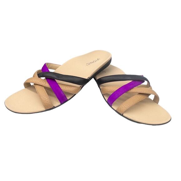 Vionic Dava Women's Leather Strappy Flat Sandals 8.5 Purple - Picture 1 of 5